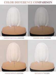 XOUJE 12-Zoll rein weiße Bob Perücke für Frauen mit realistischer Kopfhaut, glatte, hitzebeständige Faser, gerades kurzes Haar mit geraden Pony, einfach zu tragen, perfekt für Partys, Anime-Cosplay und Halloween, schmeichelhaft für helle Haut - Weiss - Übersicht 10