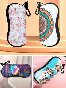 1 pièce Étui à lunettes zippé avec imprimé 3 singes pour femmes, pochette portable en néoprène souple pour lunettes de mode, cadeau idéal pour les voyages, les sports et les activités de plein air - Nouvel étui à lunettes imprimé amélioré - Voir 1