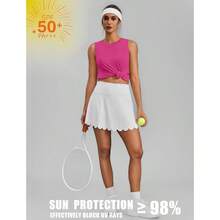 PINSPARK Workout Tops For Women Sleeveless Athletic Tank Tops UPF 50+ Running Tanks With Side Slits Loose Fit Gym Yoga Shirt - Hot Pink - View 5