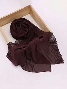 1 Stück eleganter Damenkopftuch mit 3D Rosen Stickerei aus Musselin, weicher Chiffon Stoff mit Spitzenbesatz, geeignet für Abaya und täglichen Gebrauch - Verschiedenfarbig - Übersicht 10