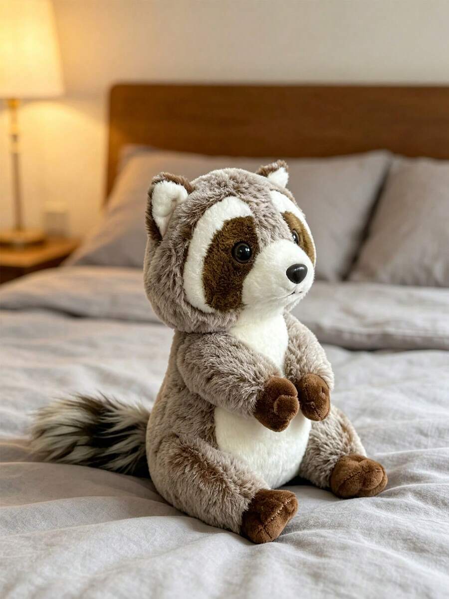 1pc 25cm/9.8in Cute Plush Raccoon Doll, Super Soft Stuffed Forest Animal, Huggable Friend For Infants & Kids, Suitable For Birthday, Holiday, Christmas, Home Decor, Brown & White Sitting Raccoon - Brown - View 1