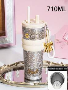 1pc Premium Insulated Beverage Tumbler, 316 Stainless Steel Material, Outdoor/Car Straw Water Bottle/Coffee Cup, Keeps Hot/Cold, Leak-Proof, Fits Car Cup Holder, Suitable For Sports, Travel And School, Great Gift For Valentine's Day, Women - Multicolor - View 13