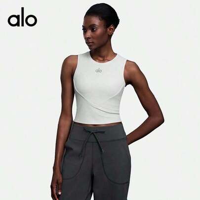  Alo Yoga Sleeveless Sports Vest, Short-Sleeved Top, Slim Fit, Suitable For Running, Fitness, And Yoga.
