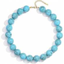 Women's Chunky Bead Necklace, Colorful Bead Choker Necklace, Fashion Big Bead Necklace, Bohemian Style Jewelry, Suitable For Summer Beach, Daily Wear And Gift - Round Beads Necklace-pure Blue - View 20