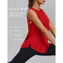 PINSPARK Workout Tops For Women Sleeveless Athletic Tank Tops UPF 50+ Running Tanks With Side Slits Loose Fit Gym Yoga Shirt - Red - View 4
