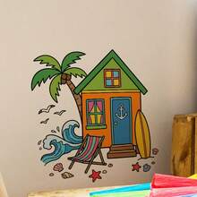 1PC Window Stickers,Beach Cottage Wall Sticker,Suitable As A Gift,Self-Adhesive , Suitable For Bedroom And Living Room, Bedroom, Dining Room, Study, Bathroom, Glass Decoration And Embellishment - A - View 5