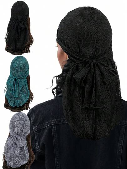 1pc Lace Floral Print Pirate Headscarf, Women's Breathable Sheer Headwrap, Bow Tie Headband, Suitable For Daily Wear And Festivals
