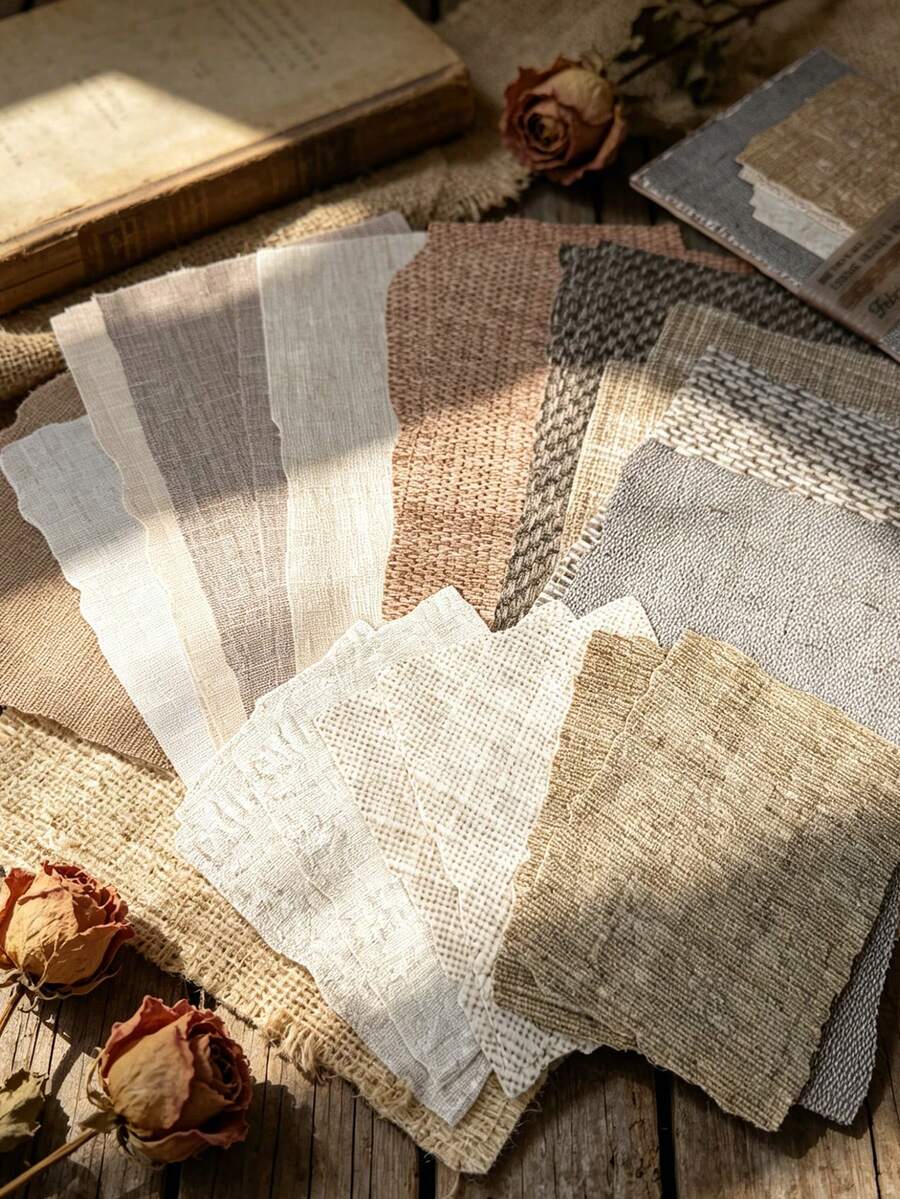 1 Pack Of 28 Sheets Vintage Natural Texture Mixed Material Embossed Craft DIY Decorative Background Paper - BQ1032 Fabric Impression - View 1