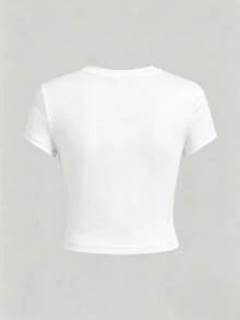 1 Stück Damen Sommer Figurbetontes T-Shirt mit Rundhalsausschnitt und Kurzarm, Grafik-Muster in japanischer Tuning-Autokultur, Y2K Crop Top, Jahrtausendstil Top geeignet für Strand, Straße, Alltag, Büro, Party, Ausflüge, Partyanlässe, Casual Weiß - Weiss - Übersicht 6