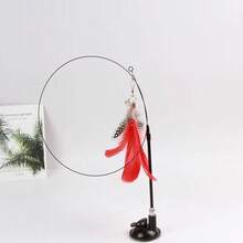 Juguete divertido para gatos, pluma esponjosa y colorida con campana, palo para gato con ventosa, juguete para gatitos, varita rompecabezas desmontable interactiva, suministros para gatos - Pluma Roja de Sucker - Ver 10