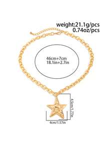 1pc Thick Gold-Plated Chain Necklace With Large Star Pendant, Retro Y2K Style Statement Choker Necklace, Minimalist & Streetwear Jewelry For Women Daily Wear And Party - Gold - View 8