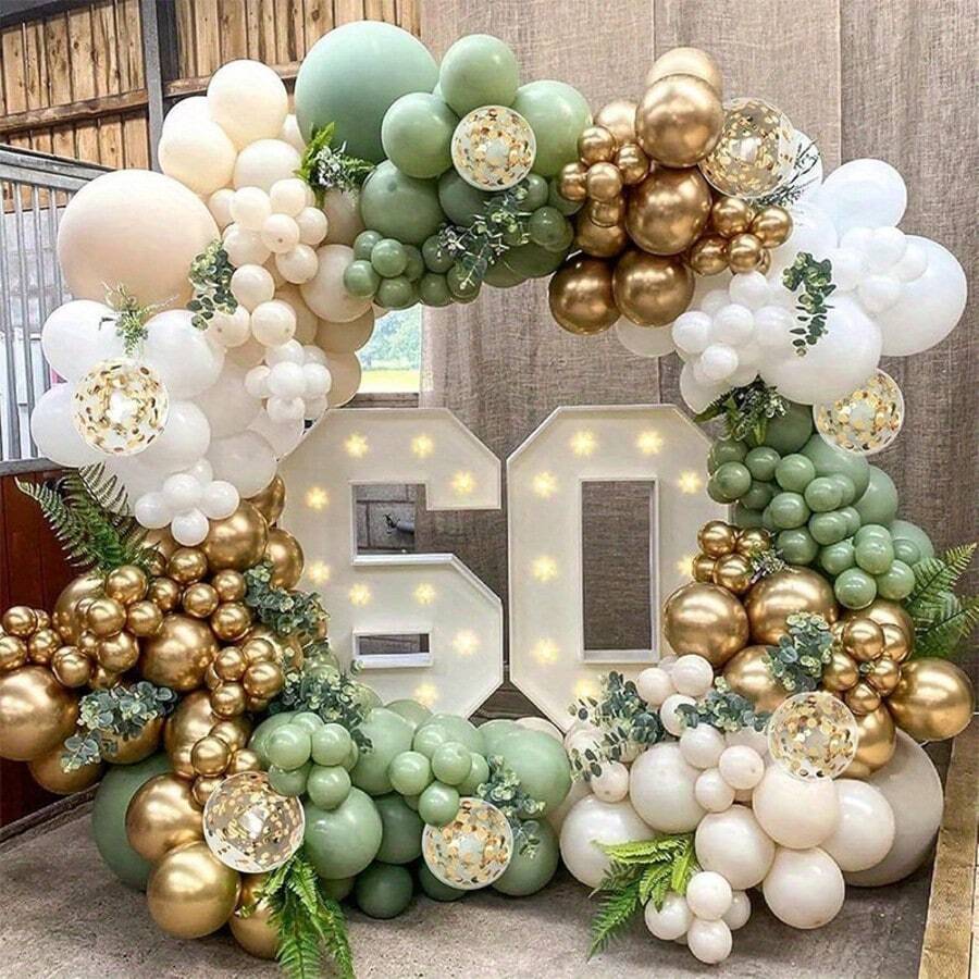 Kit d'arche de guirlande de ballons sauge, ballons métalliques vert sauge, dorés, blancs mats, en feuille d'aluminium et à paillettes pour douche, douche nuptiale, enterrement de vie de garçon, mariage, fête d'anniversaire, décorations - 18 YEARS - Voir 1
