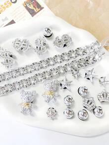 22pcs Shoe Accessories (Super Shiny Rhinestone Bear, Rhinestone Chain, Crown, Dollar Sign), Easy To Detach DIY Decorations, Suitable For Women's Sandals, Shoes, Mary Janes, Garden Shoes, Clogs, Flip Flops And Beach Bags With Holes - Perfect Gift For Holidays, Parties And Special Occasions. - Silver Bear Chain - View 3