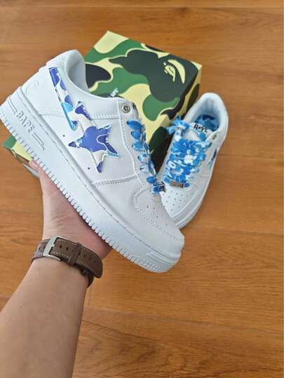 A BATHING APE Bape 休闲运动鞋，撞色星形标志亮面休闲鞋，男女款