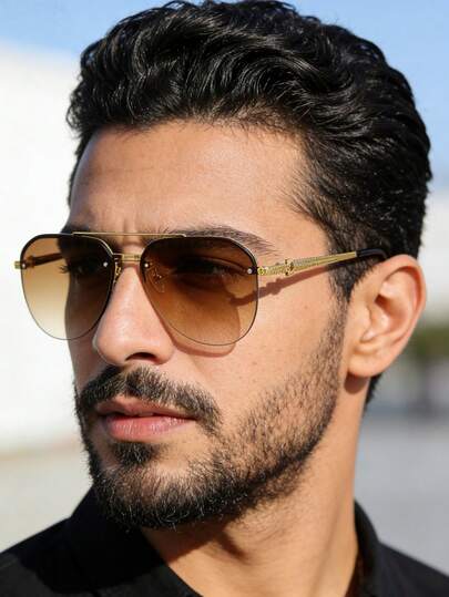 1pc Unisex Fashion Decorative Glasses, Retro Geometric Design, High Quality Minimalist Stylish Glasses Suitable For Driving, Travel, Casual, Daily Party, Golf