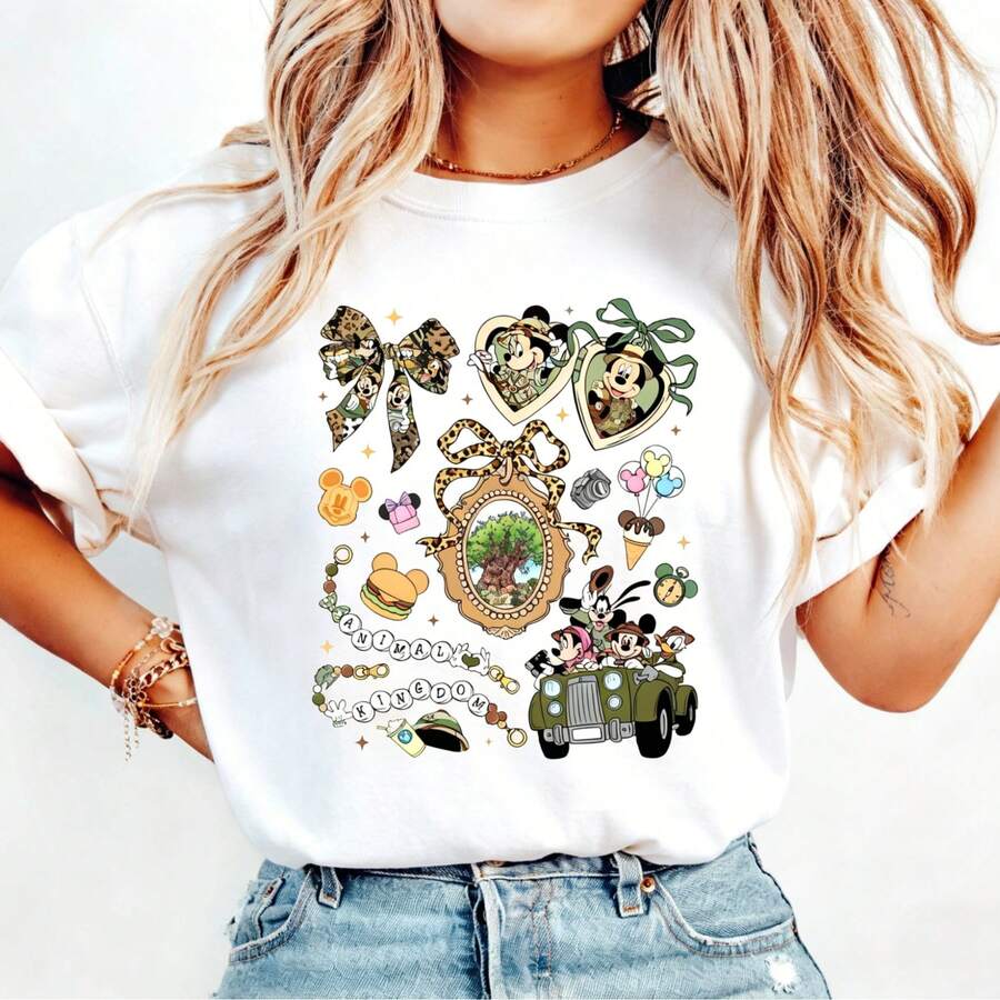 Disney Women's Coquette Safari Shirt, Animal Kingdom Tee, Wild Trip Top, Mickey & Friends Safari T-Shirt, Casual Cotton Disney Birthday Gift - trắng - Xem 1