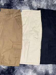 Kit Of 3 Men's Cargo Shorts, Twill Fabric, 6 Pockets, Dressy - 卡其色 - 查看 2