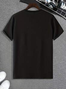 Men'S Short-Sleeve T-Shirt With Love Letter LEGEND Print Comfortable And Casual Featuring A Stretchy Neckline Suitable For Outdoor Activities For Men - 黑色-1 - 查看 2