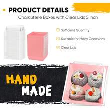 100 Pa Charcuterie Boxes With Clear Lids Valentine Gift 5 Inch Cookie Boxes Disposable Cake Case Paper Square Cookie Containers Dert For Sandwich Slice Cake Hot Cocoa Bombs Stberries(Pink) Variant 3 - 粉色 - 查看 7