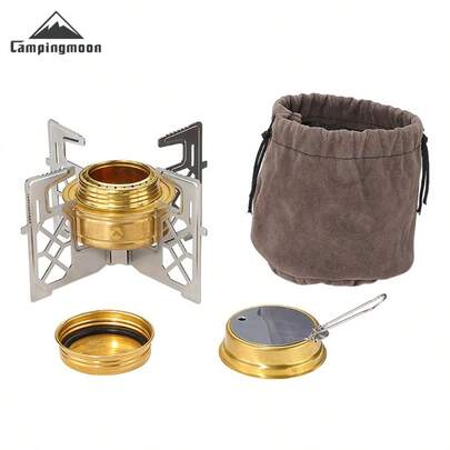  CAMPINGMOON 便携式酒精炉，超轻迷你液体酒精炉头，户外露营徒步便携式炉具，小型炊具，黄铜炉头，无点火功能，非电动，用于烧水和泡茶，AS-1