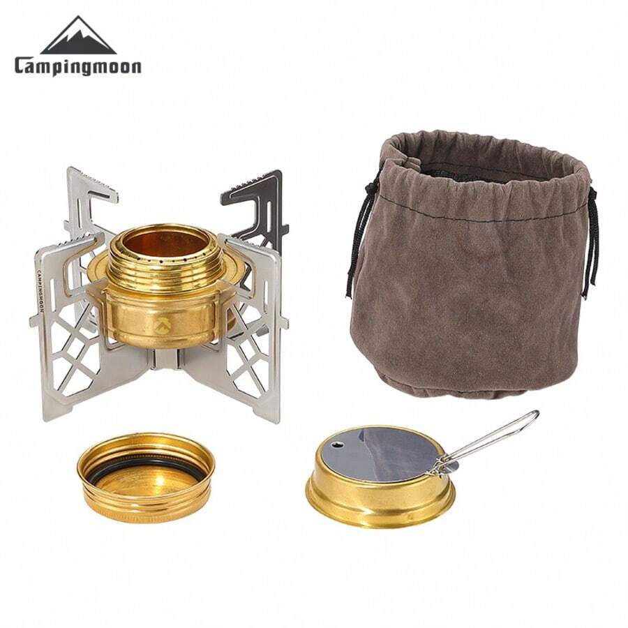 CAMPINGMOON 超輕量迷你液體燃料爐頭,便攜式戶外露營登山爐,小型黃銅烹飪爐,無點火功能,非電動,適用於燒水與泡茶,AS-1 - A - 查看 1