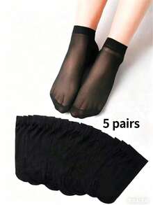 1/5/10/20/30 Pairs Women's Ultra-Thin Breathable Nylon Short Socks, Black And Nude Casual Design, Perfect For Spring And Summer - Beige - View 18
