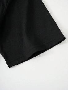 Premium Casual Unisex T-Shirts ROMWE MEN Street Life Spring/Summer Men's Casual Cotton Graphic T-Shirt With Planet And Slogan Print - 黑色 - 查看 3