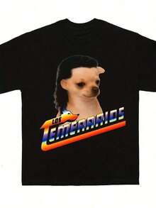 Los Temerarios Mexican Music T-Shirt - Iconic Logo And Chihuahua Graphic T-Shirt, Short Sleeve Casual Fan Wear, Retro Mexican Band Merchandise For Spring, Summer And Autumn (Hand Washable) Summer Clothing - 黑色 - 查看 1