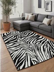 Modern Zebra Stripe Digital Print Kitchen Rug - Chic Animal Pattern Non-Slip Washable Floor Mat, Made in Turkiye 80x200 cm, 80x300 cm,100x200 cm, 120x180 cm - 黑與白 - 查看 3