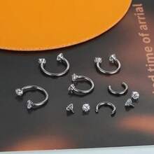 AVYRING 1/3件套不锈钢鼻环马蹄形鼻中隔穿孔钉套装圆形锆石耳软骨耳屏耳廓穿孔饰品20G 0.8mm 6mm 7mm 8mm - 彩色 - 查看 3
