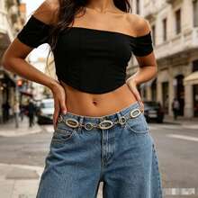 Cadena para la cintura de metal bohemia, elegante y de moda, versátil para vestidos y camisas, diseño único de argolla, duradera y resistente a la decoloración - multicolor - Ver 9