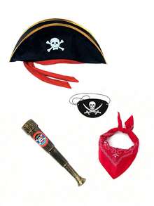 Pirate Hat Set Costume Combo Hat Vintage Pirate Hat Telescope Eye Patch Face Mask Set Activity Costume Cosplay Party Outfit - Multicolor - View 11