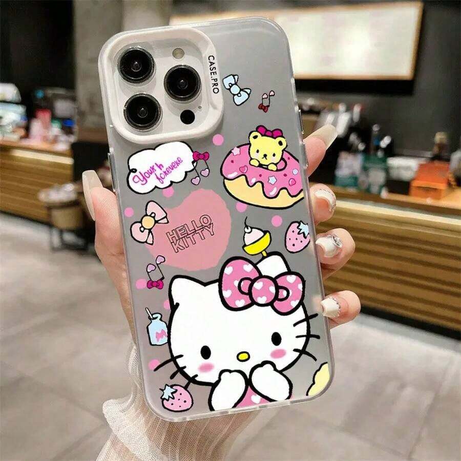 SANRIO  Hello Kitty ピンク 総柄プリント キュートクール ガールズ  17pro Max/17pro/17/11/12/13/14/15/15Pro/15PluS/15Pro Max/16/16Pro/16PluS/16Pro Max/MIN/X/XR 対応 耐衝撃性,傷防止,傷防止,落下防止,バレンタイン,クリスマス - 透紫 - チェックする 1