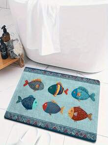 1 Piece Of Soft Imitation Cashmere Bath Mat - Colorful Fish Pattern, Absorbent Floor Mat, Suitable For Bathrooms, Kitchens, And Bedrooms | Machine Washable Home Decor Carpet - A - View 2