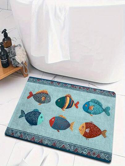 1 Piece Of Soft Imitation Cashmere Bath Mat - Colorful Fish Pattern, Absorbent Floor Mat, Suitable For Bathrooms, Kitchens, And Bedrooms | Machine Washable Home Decor Carpet