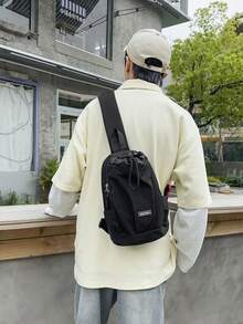 Lightweight Drawstring Crossbody Sling Bag | Men's Black Nylon With Side Pocket | Adjustable Wide Strap Water-Resistant - Multicolor - View 4