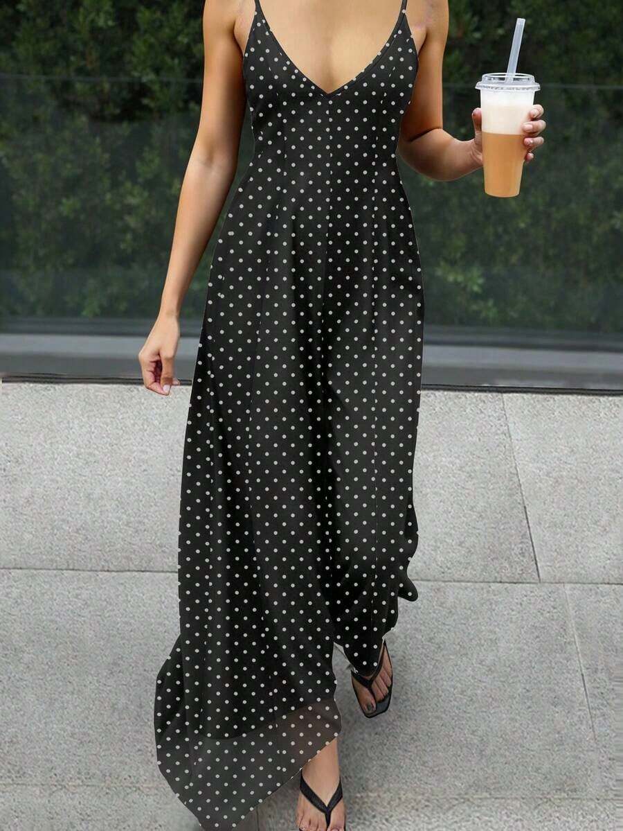 Vestido de tirantes con estampado de leopardo de moda de verano para mujer - Negro - Ver 1