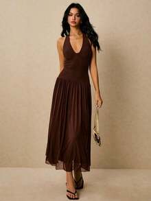 Women's Classic Polka Dot Printed Sleeveless Long Dress Casual Slim Fit Maxi Dress Elegant Summer Outfit For Vacation Beach Wedding Guest Party Daily Casual Wear - 棕色 - 查看 5