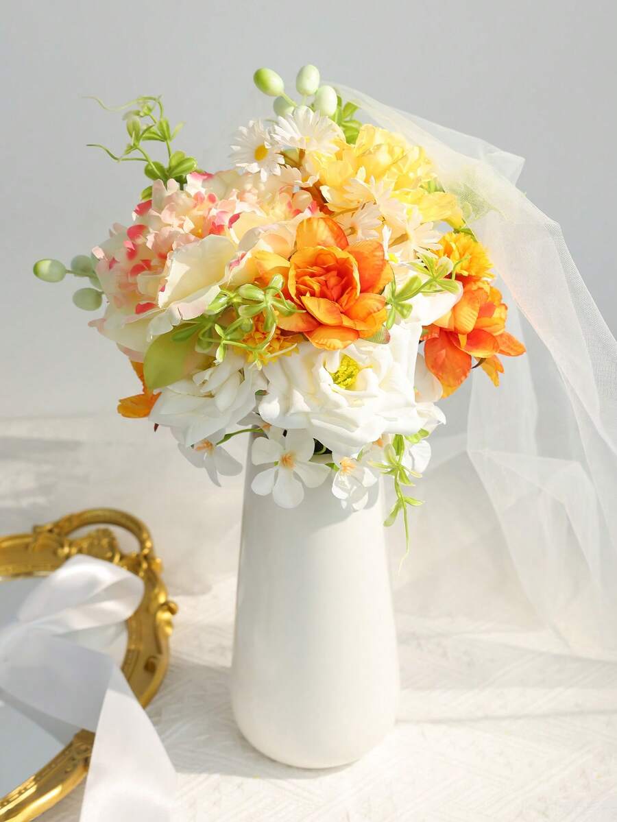 1 pieza Ramo de flores DIY, arreglo floral artificial, adecuado para decoración del hogar, decoración de escritorio, accesorios de fotografía, oficina, decoración de boda y fiesta nupcial - Multicolor - Ver 1
