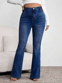 Jeans informales versátiles con bolsillos acampanados para mujeres embarazadas - Azul lavado oscuro - Ver 3