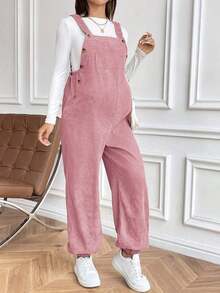Monos informales de maternidad ajustables con elástico de color marrón - Rosa - Ver 3