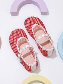 2026 New Girls' Flat Shoes - Black And Red Versatile Style, Mesh Embroidered, Pendant Decor, Pearl Accent, Cute Flat Sandals, Hook And Loop Design, Suitable For Vacation And Outfit Matching - Red - View 4