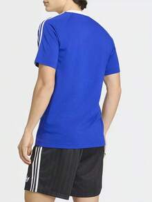 Camiseta de corrida adidas Originals Three Stripes de manga curta e gola redonda, respirável, masculina, modelo JZ6307 - Azul - Ver 3