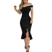Vestidos de Fiesta Sexy para mujer, vestido elegante de moda, hombros descubiertos, lentejuelas, volantes, vestidos irregulares, vestido de noche para mascarada - Rojo - Ver 3