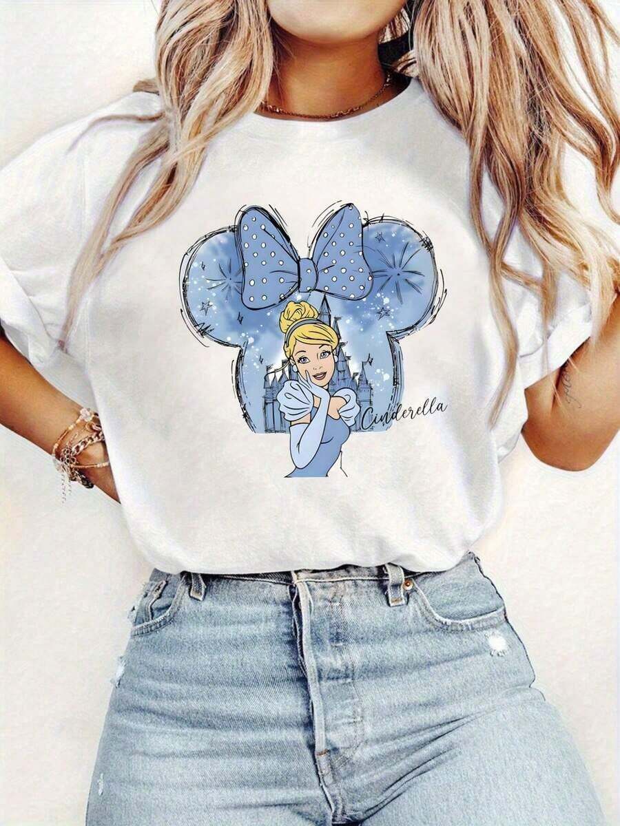 Disney Cartoon Blue Cartoon Big Head Print T-Shirt, Suitable For Daily Wear, Easy To Wear In Summer, Micro-Elastic, Soft Round Neck Casual Daily Shirt, Round Neck Summer Sweatshirt, Both Men And Women, Loose Version, Holiday Gifts. -- Disneys Disneyland Paris The Magic Kingdom Disneyesque The House Of Mouse Mickey Mouse Empire Modest Summer Outfits Take That T Shirt Summer Coord Tops For Women Summer Summer Clothes Women Summer Clothes Summer Tops Summer Tops Women Summer Co Ord Summer Top Summer Outfits White Top Black Top Holiday Outfits For Women  Tops For Women Summer Holiday Gifts Valentine's Day Gifts Earth Day Gifts Oktoberfest Gifts Summer Bank Holiday Gifts - 白色 - 查看 1