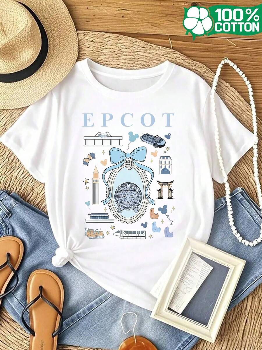 Disney Women Cotton Short Sleeve Crew Neck T Shirt Epcot Themed Print Casual Tee For Spring Summer Daily Wear -- Disneys Disneyland Paris The Magic Kingdom Disneyesque The House Of Mouse Mickey Mouse Empire Modest Summer Outfits Take That T Shirt Summer Coord Tops For Women Summer Summer Clothes Women Summer Clothes Summer Tops Summer Tops Women Summer Co Ord Summer Top Summer Outfits White Top Black Top Holiday Outfits For Women Tops For Women Summer Holiday Gifts Valentine's Day Gifts Earth Day Gifts Oktoberfest Gifts Summer Bank Holiday Gifts - trắng - Xem 1