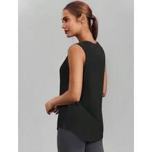 PINSPARK Workout Tops For Women Sleeveless Athletic Tank Tops UPF 50+ Running Tanks With Side Slits Loose Fit Gym Yoga Shirt - 黑色 - 查看 2