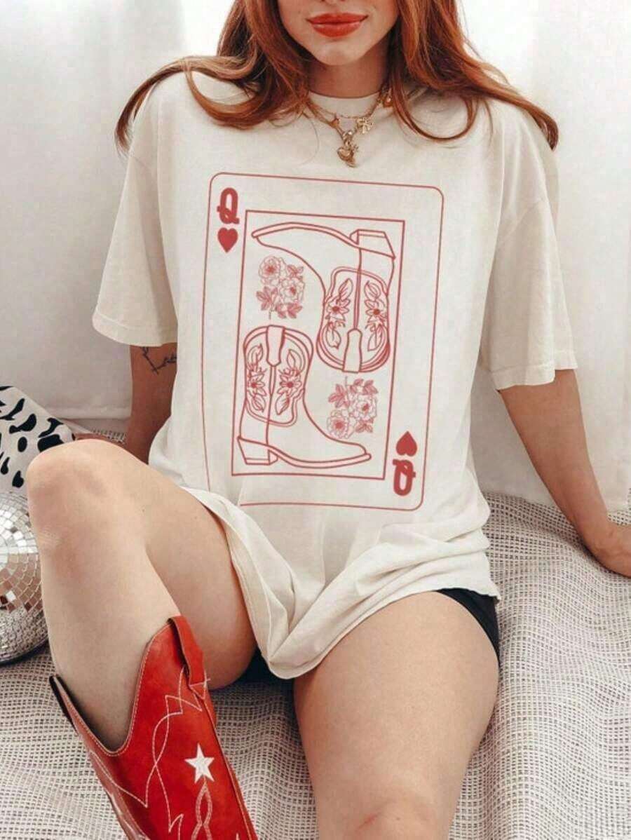 Camisadebotasdevaquera,camisetadevaqueraoccidental,camisadebotasdevaquero,camisadereinadecorazones,camisasureña,regalooccidental,camisadeestiloCampestre,camisetaclásicadealgodónpesadodemangacorta100%algodón,camisetagráficoimpresa,superiorcasualdemangacortaparamujeresCamiseta fresca de verano, estilo unisexCamiseta fresca de verano, estilo unisex - Blanco - Ver 1