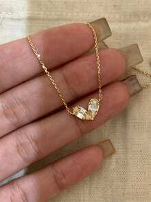 1 chiếc dây chuyền mặt dây chuyền hình trái tim đính đá sang trọng tối giản dành cho nữ - Vàng - Xem 3