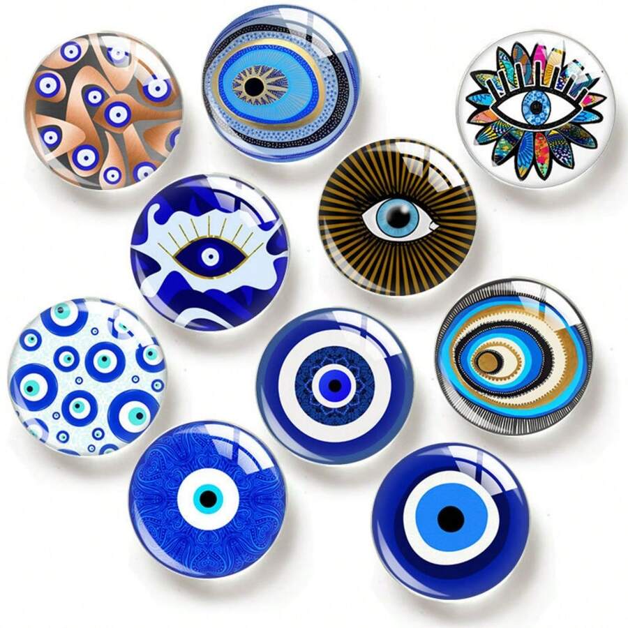 10/20 piezas Parches de Ojo Malvado Multipatrón, Parches Redondos de Gemas de Tiempo, Adecuados para Joyería DIY Hecha a Mano, Llavero, Colgante, Imán de Nevera, Accesorios, Versátil y Práctico, Regalo Encantador para Amigos o Familia - Multicolor - Ver 1